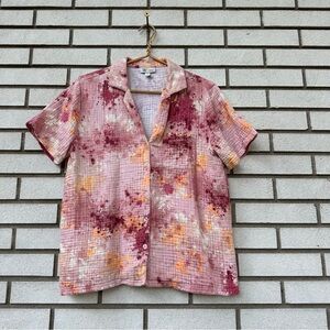 Jenni Style Not Size Tie Dye Gauze Button Shirt Pink Orange Purple Cotton Large